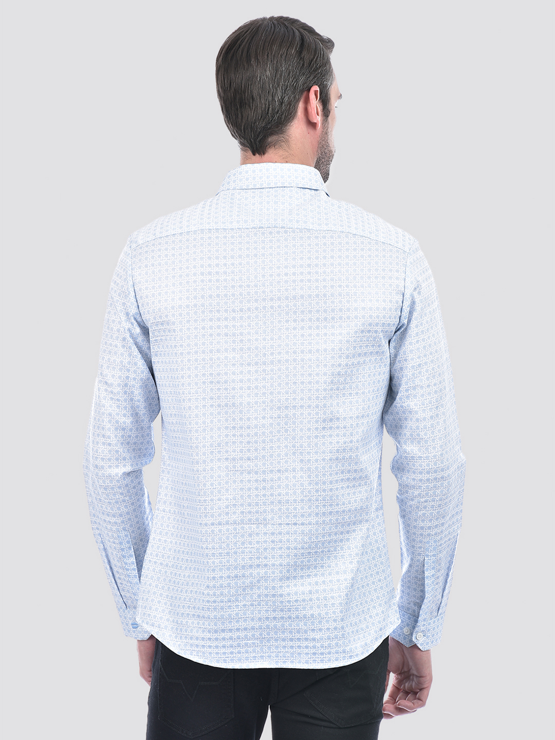 Numero Uno Men Geometric Print Sky Blue Shirt